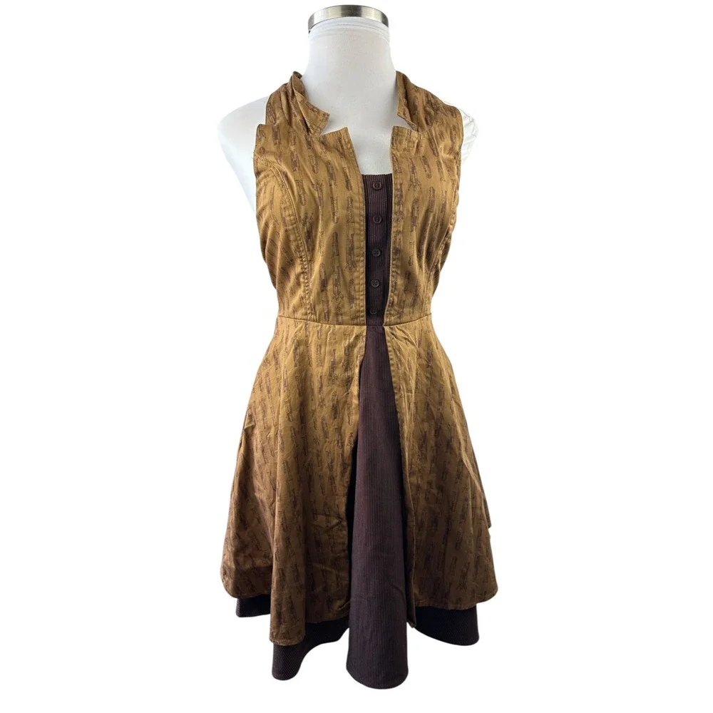 Doctor Who x Hot Topic Regeneration Dress Halter Pockets Brown BBC Women's Large - Picture 2 of 16
